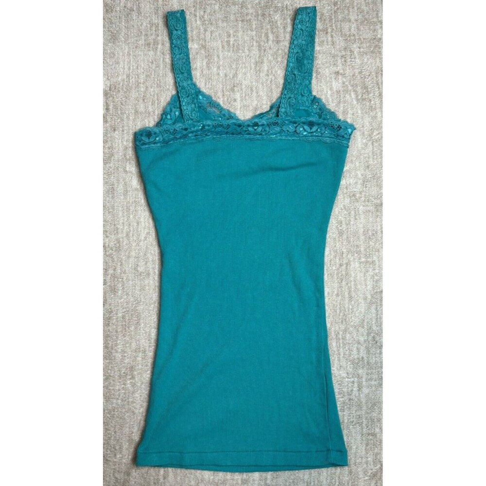 2000’s Abercrombie & Fitch Y2K Long Tank Top Cami Lace Straps Ribbed Shelf Bra - Picture 9 of 9